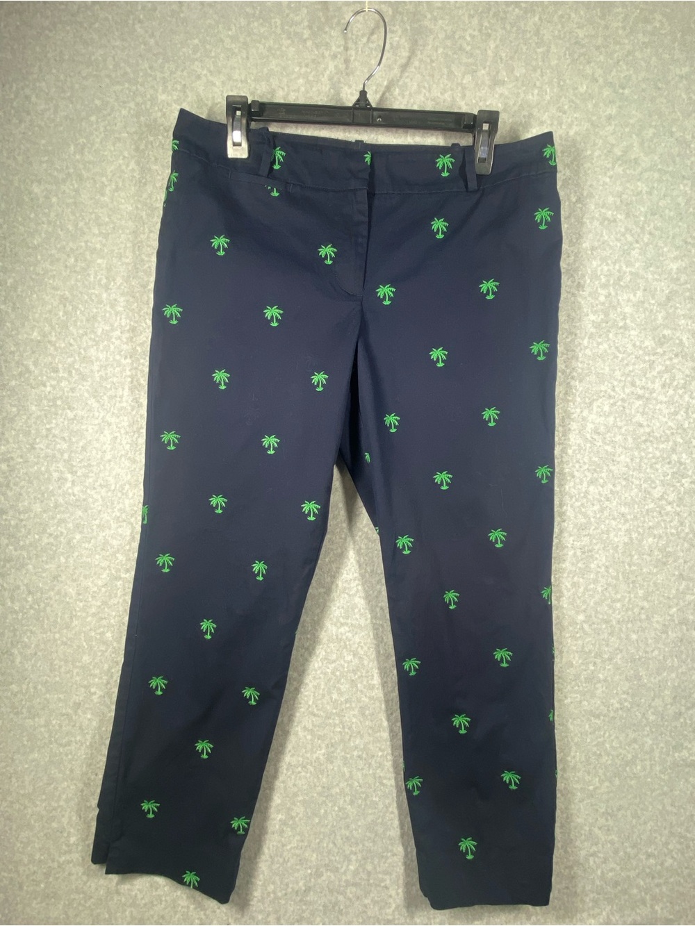 Talbots Signature Palm Trees Pants Size 8 Blue Chino Flat front Casual /office